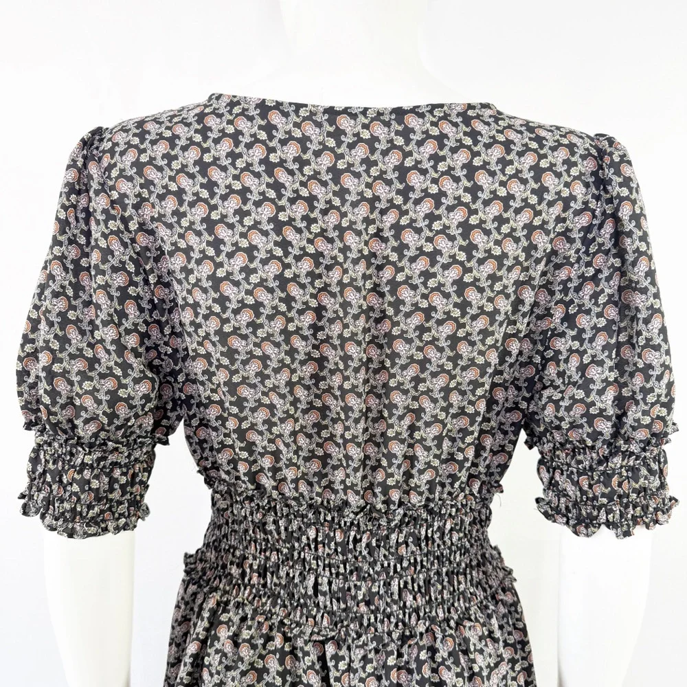 Max Studio Black Floral Maxi Dress Size L Casual Boho Short Sleeve V-Neck - Picture 8 of 11